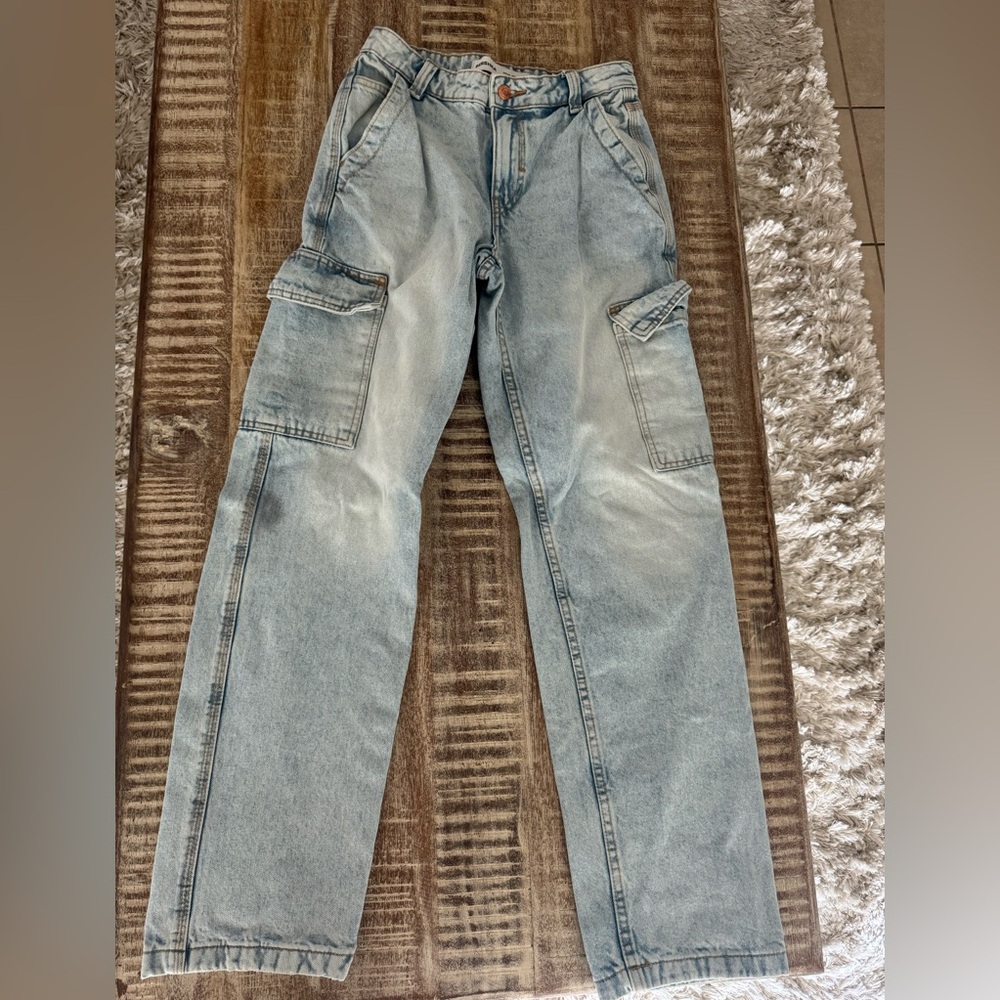 Bershka Light Blue Women's Cargo Jeans.
